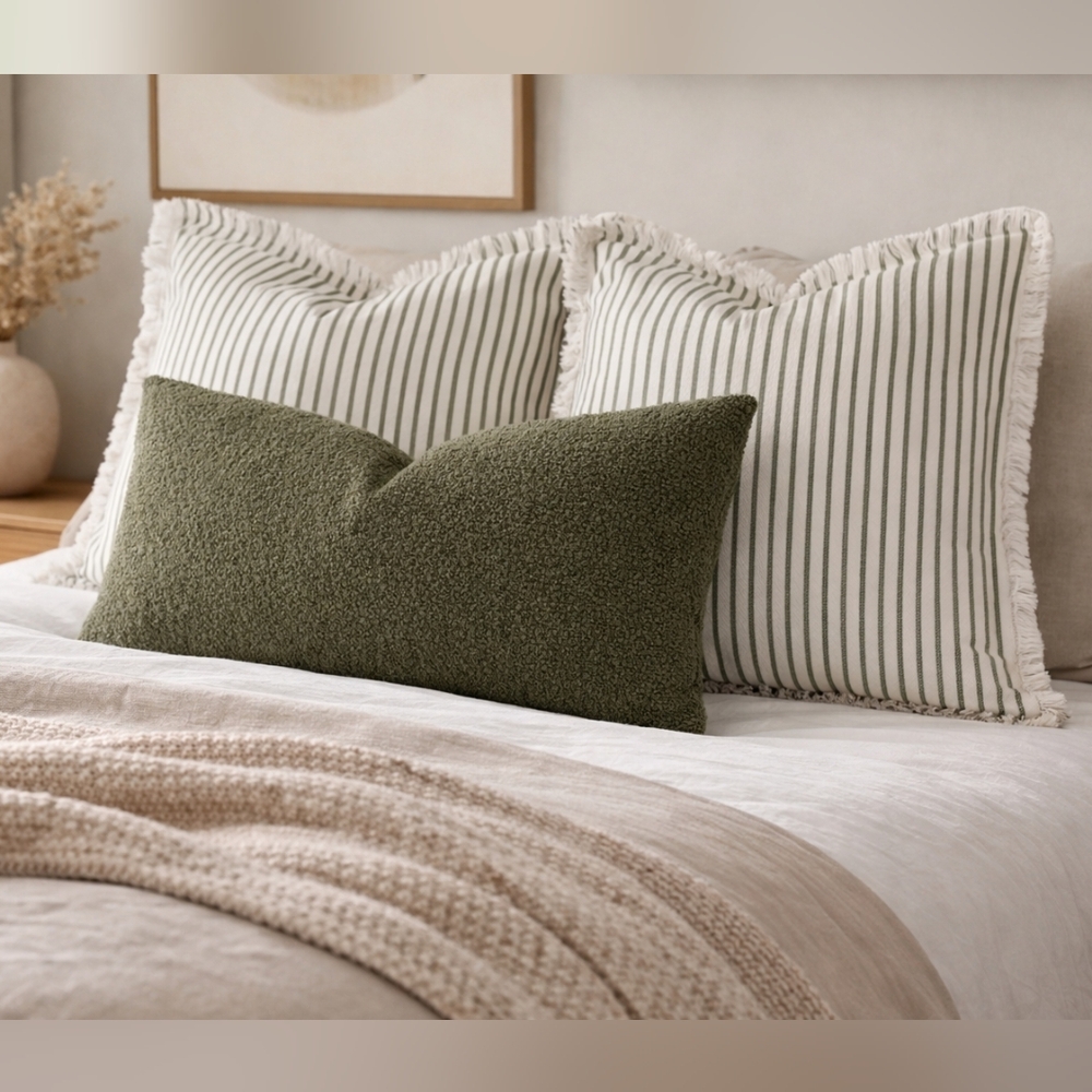 Green and White Striped Euro Sham Pillow Cover Set 2 Pack 26x26 Farmhouse